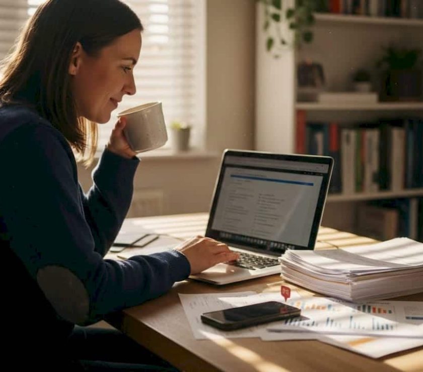 Businesswoman reviewing digital marketing plan
