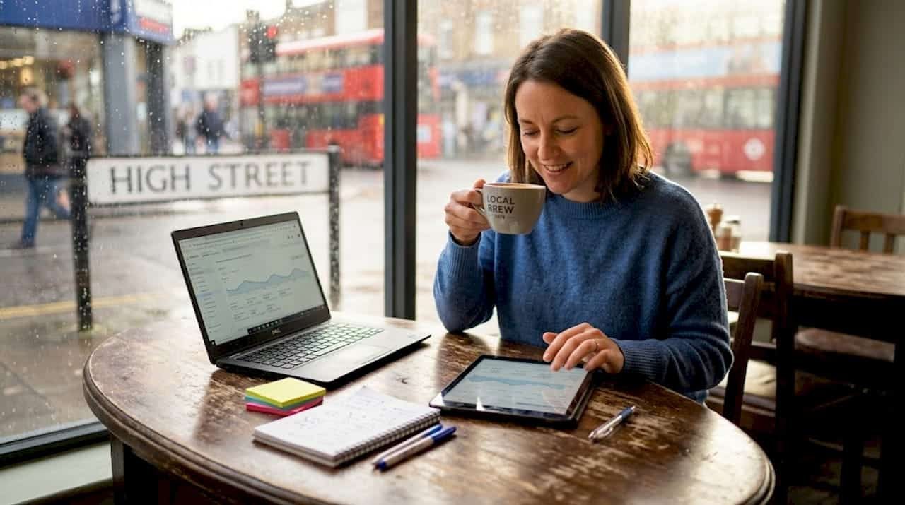 Small business owner checks digital marketing results