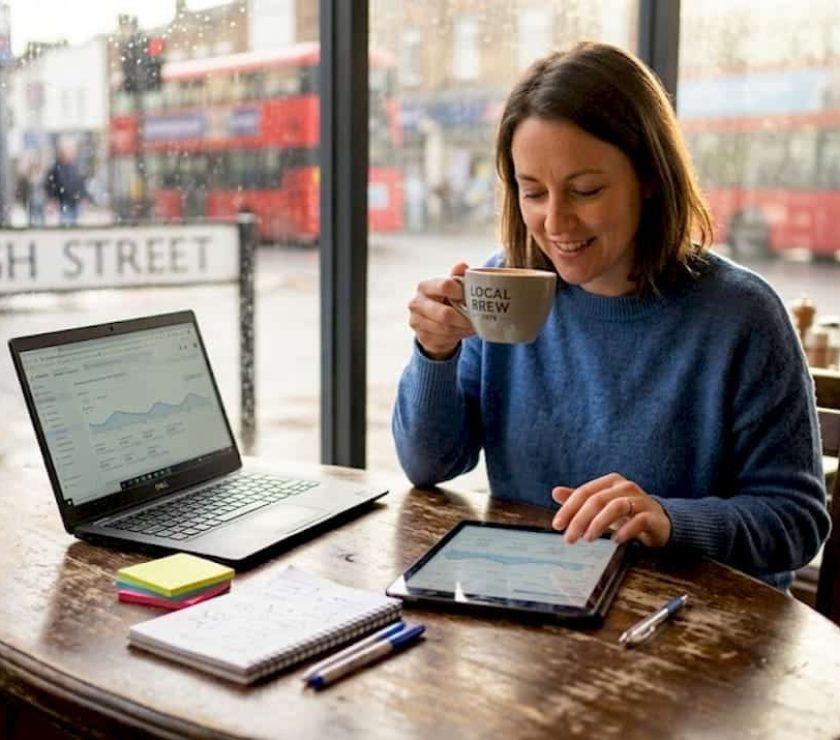 Small business owner checks digital marketing results