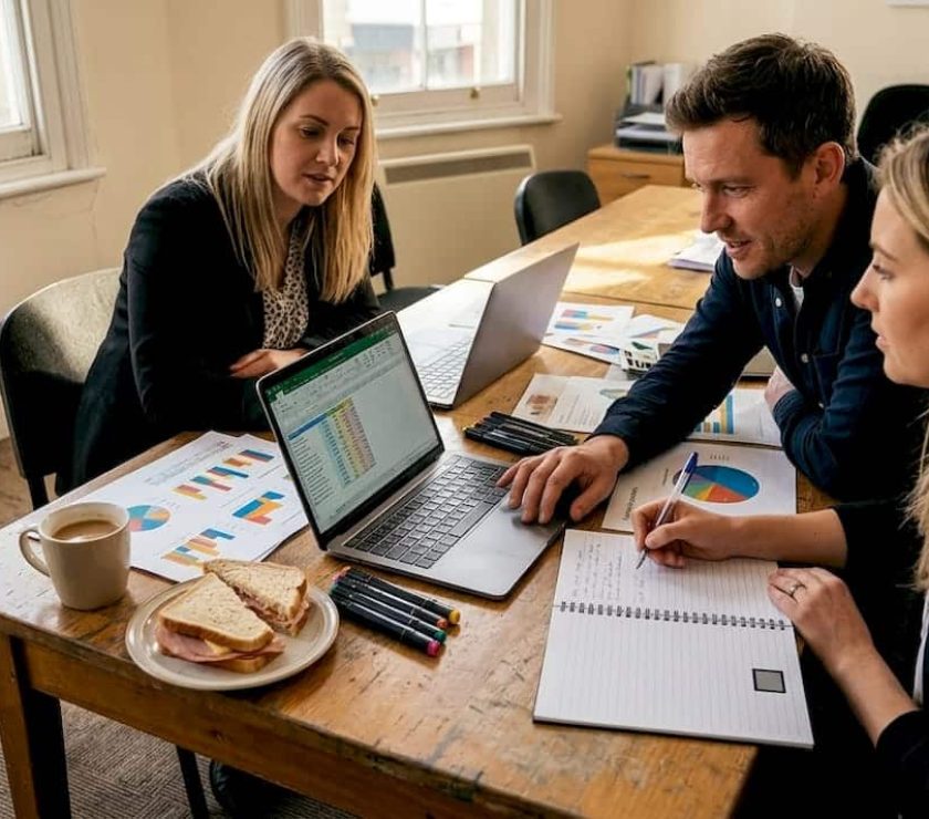 SME team meeting in bright high street office