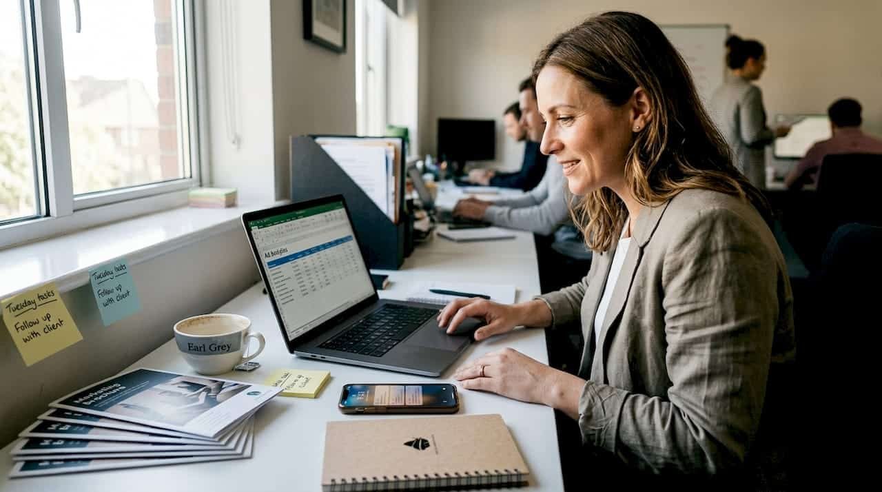SME owner reviewing social ad analytics