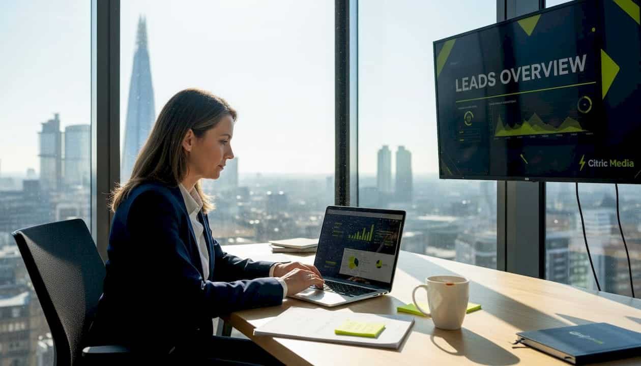Small business leader reviewing digital leads analytics