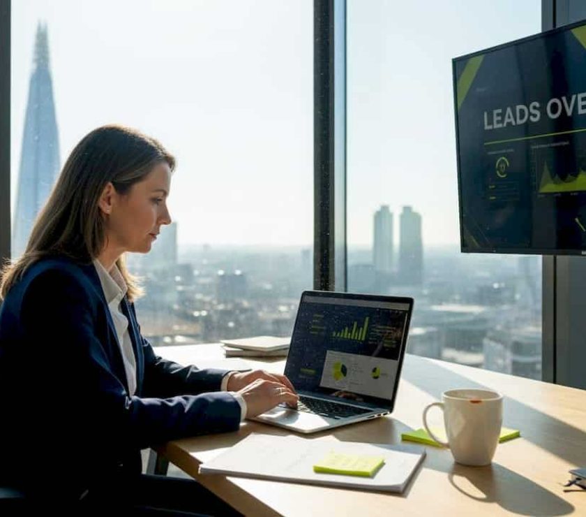 Small business leader reviewing digital leads analytics