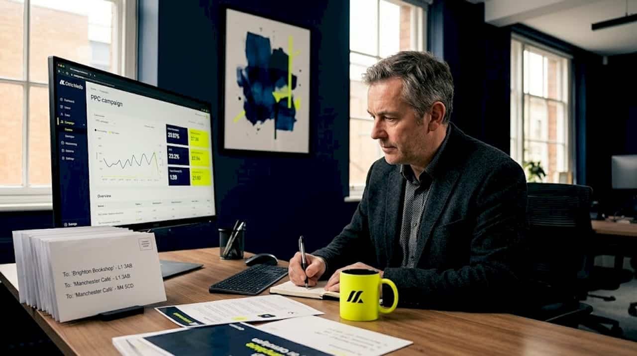 Small business owner reviewing PPC campaign data