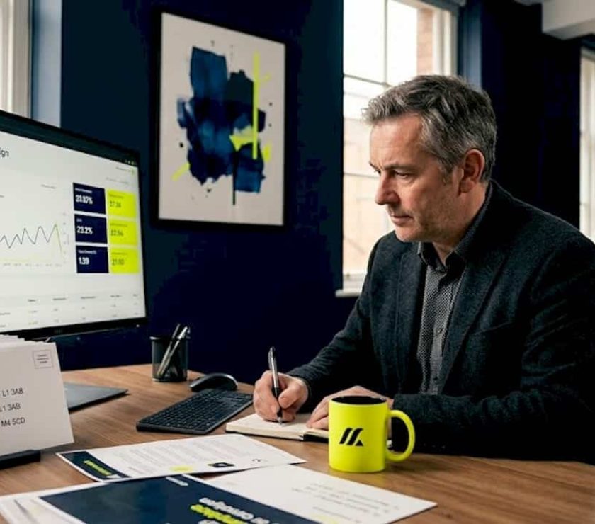 Small business owner reviewing PPC campaign data
