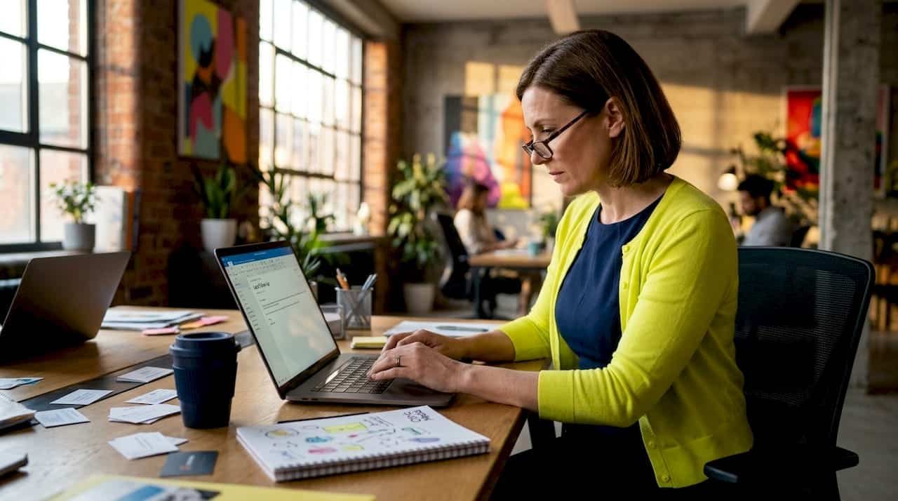 SME marketing manager nurturing leads in office