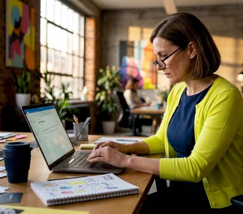 SME marketing manager nurturing leads in office