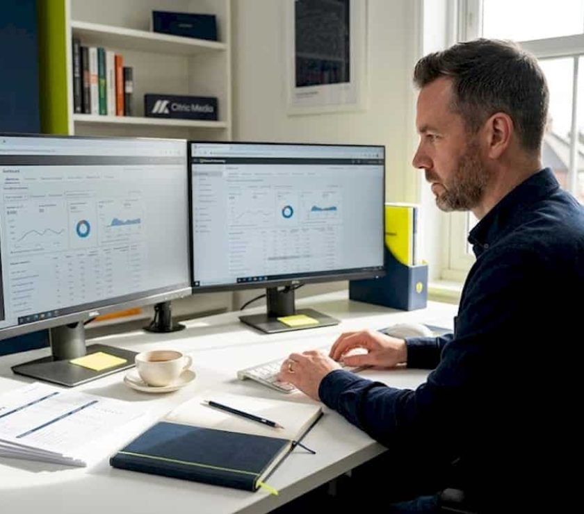 UK business owner creating Bing advertising campaign