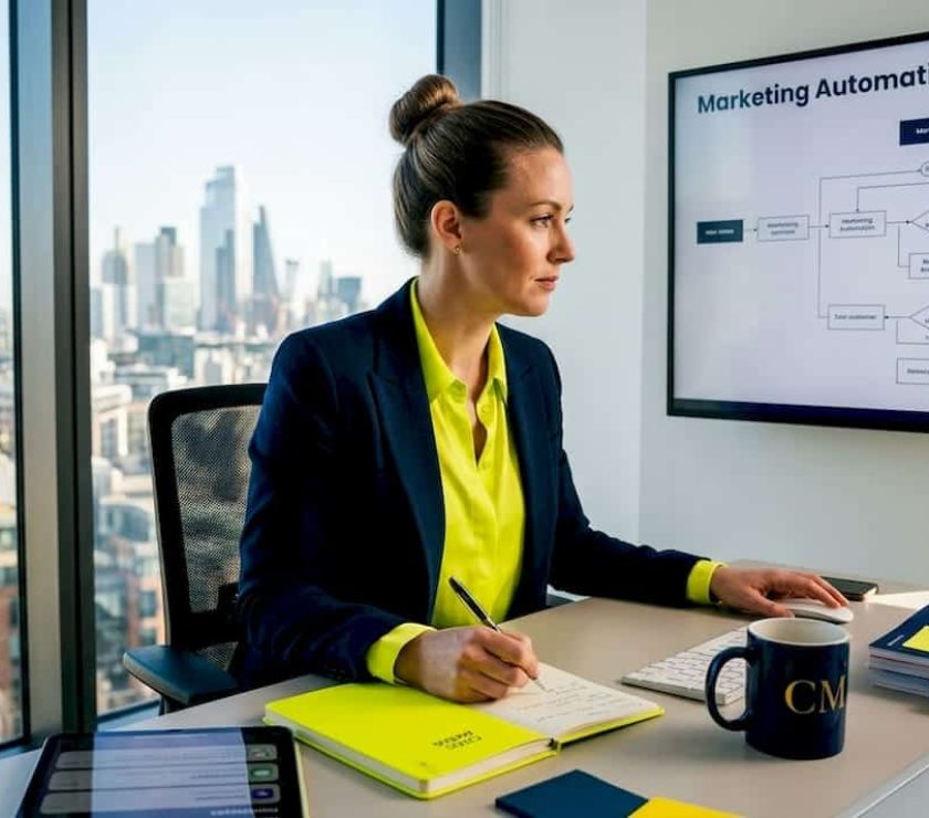 Manager reviewing marketing automation workflow