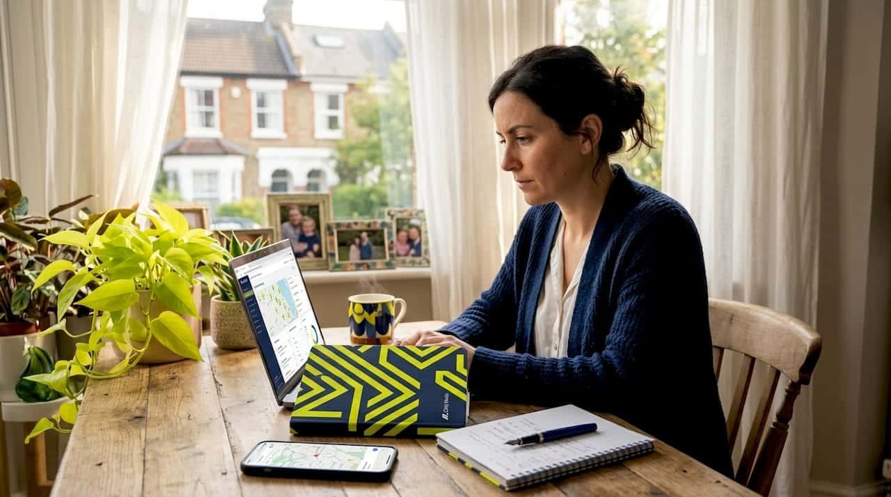 UK business owner working on local SEO laptop