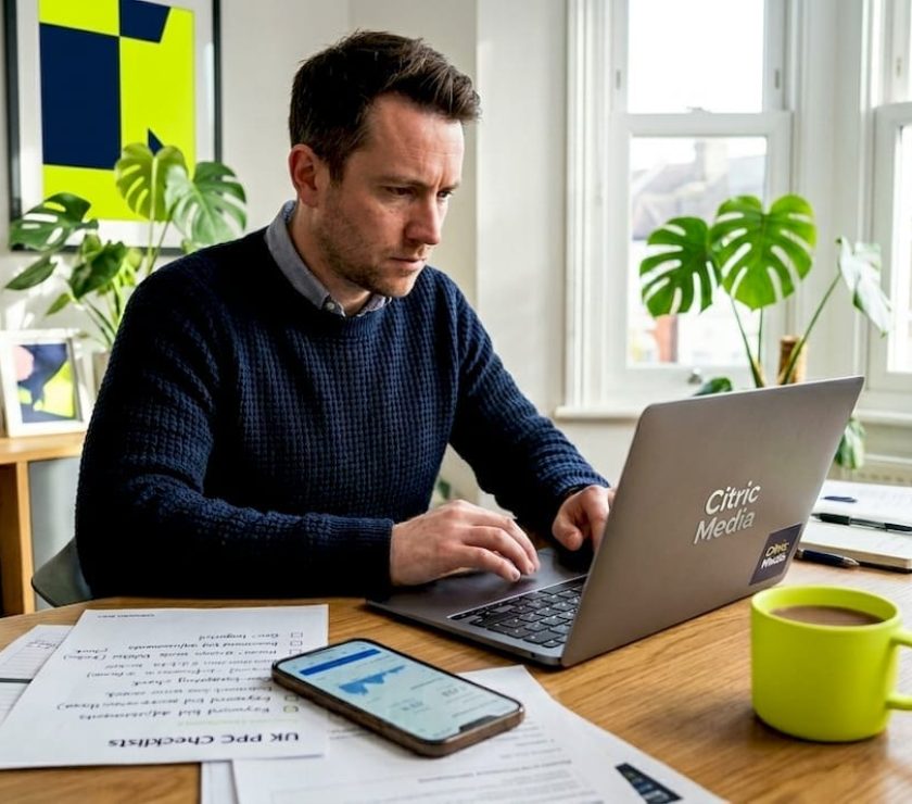 Small business owner managing PPC campaign