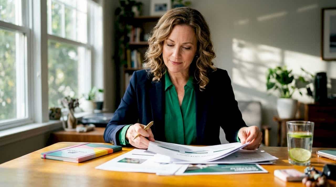 Businesswoman reviewing content quality reports