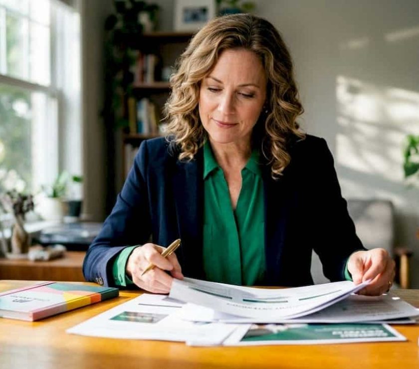 Businesswoman reviewing content quality reports