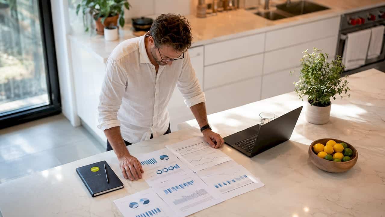 Small business owner reviewing website performance reports