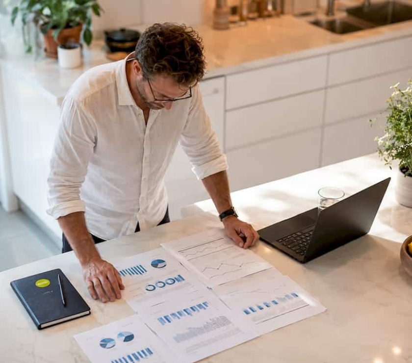 Small business owner reviewing website performance reports