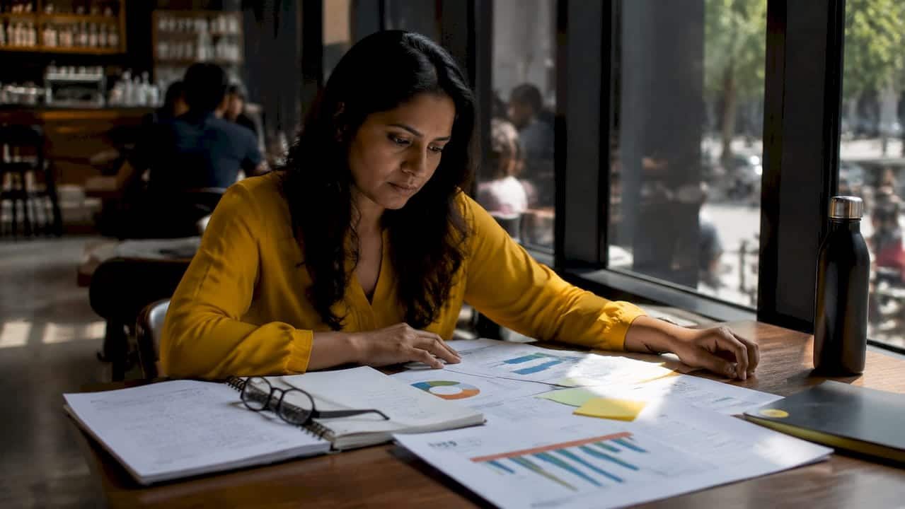 Marketer reviewing audience targeting documents
