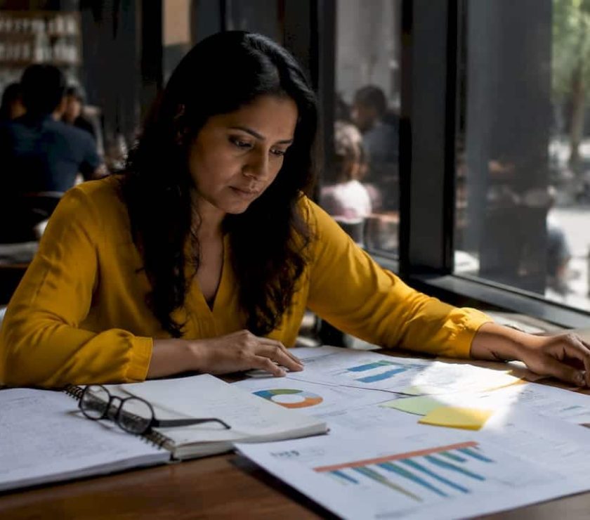Marketer reviewing audience targeting documents