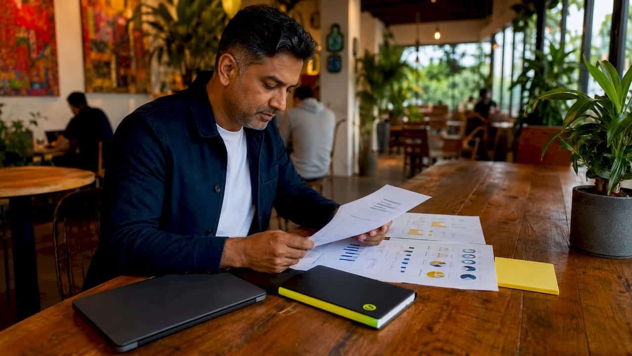 Man reviewing B2B SEO checklist in co-working space
