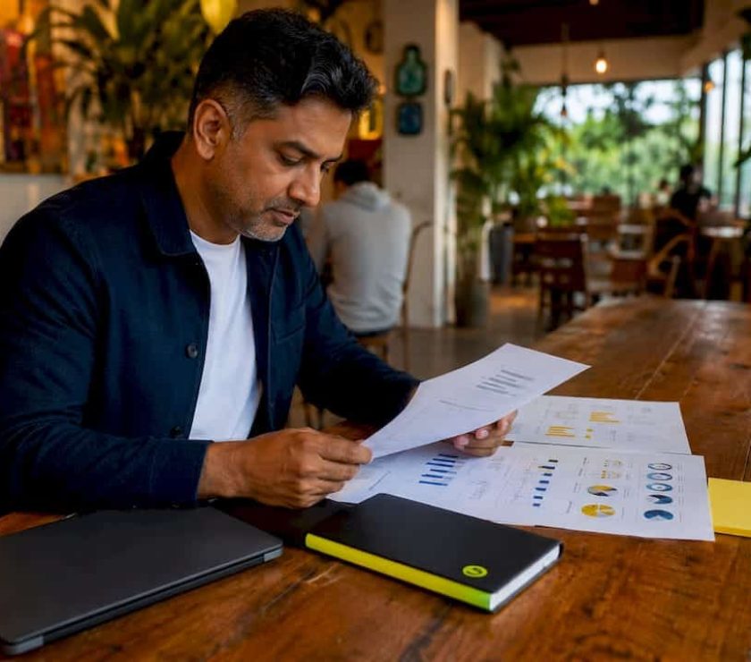 Man reviewing B2B SEO checklist in co-working space