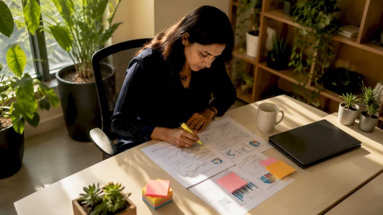 Digital marketer reviewing retargeting analytics
