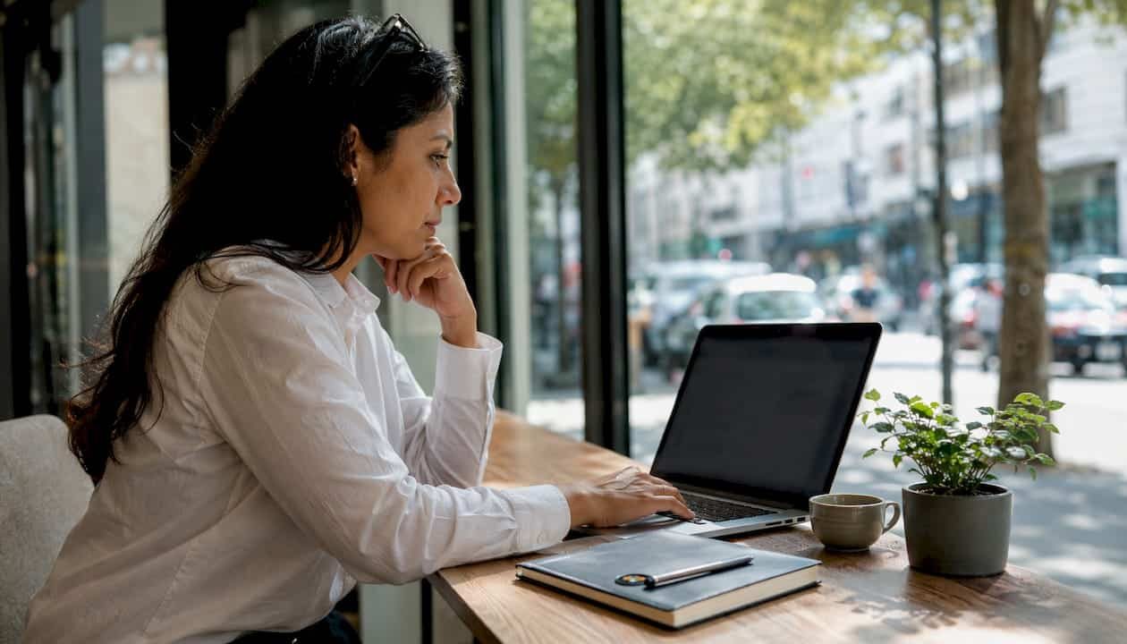 Woman working on website analytics in SME office